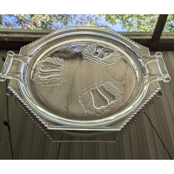 Vtg Jeanette Baltimore Pear Glass Serving Cake Platter Dish Tray Handles Cottage - Picture 1 of 10